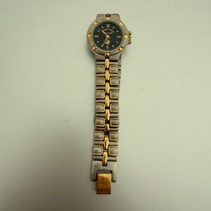 Vintage Beverly Hills Polo Club Watch Water Resistant Black Dial Silver Gold